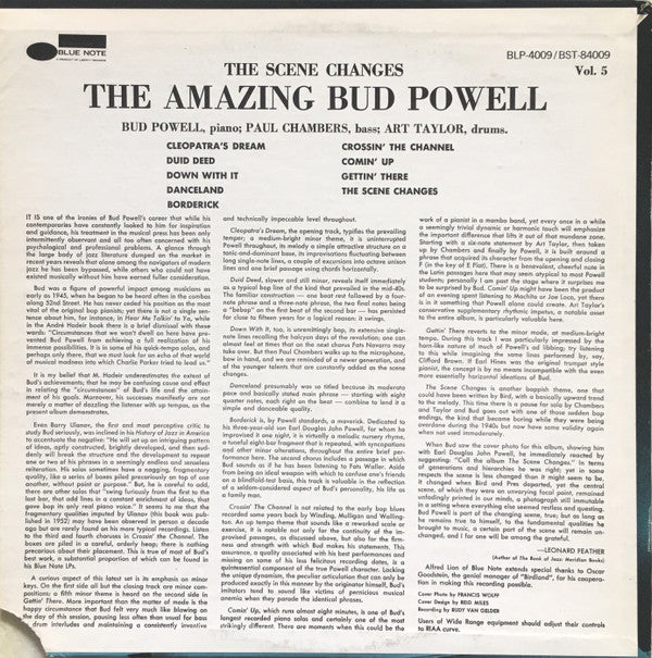 Bud Powell - The Scene Changes, Vol. 5 (Vinyl, LP, Album, Reissue, Stereo) Very Good (VG) / Generic