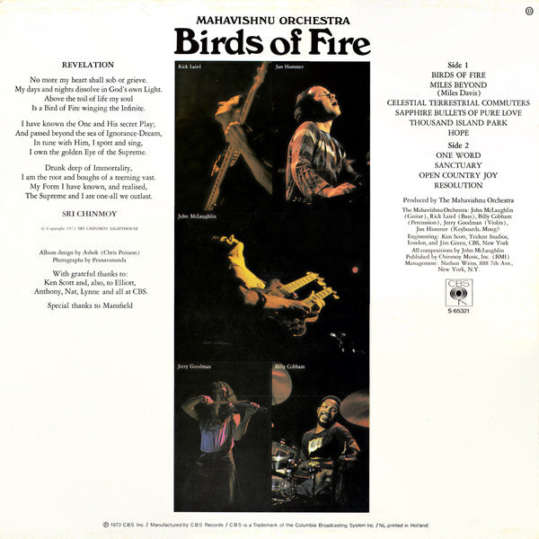 Mahavishnu Orchestra - Birds Of Fire (Vinyl, LP, Album, Stereo) Very Good (VG) / Very Good (VG)