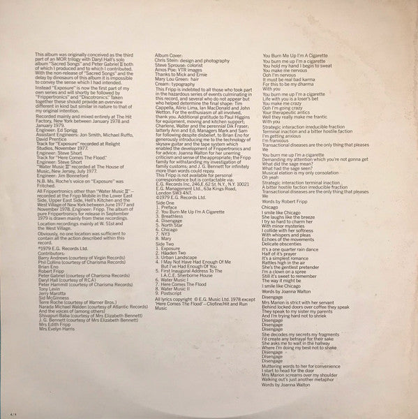 Robert Fripp - Exposure (Vinyl, LP, Album, Misprint, Stereo) Very Good Plus (VG+) / Very Good Plus (VG+)