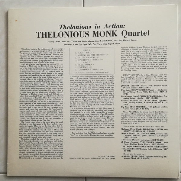 The Thelonious Monk Quartet - Thelonious In Action (Vinyl, LP, Album, Reissue) Very Good (VG) / Good Plus (G+)