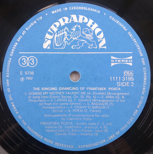 František Pošta - Zpívající Kontrabas Františka Pošty (Vinyl, LP, Stereo) Very Good (VG) / Very Good Plus (VG+)