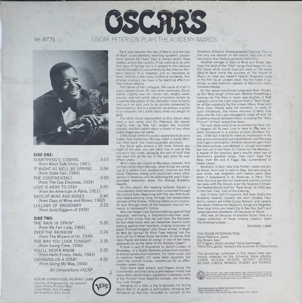 Oscar Peterson - Oscar's (Oscar Peterson Plays The Academy Awards) (Vinyl, LP, Album, Compilation, Stereo) Very Good Plus (VG+) / Very Good Plus (VG+)