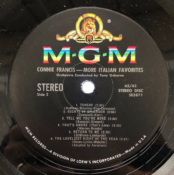Connie Francis - More Italian Favorites (Vinyl, LP, Stereo) Good Plus (G+) / Good Plus (G+)