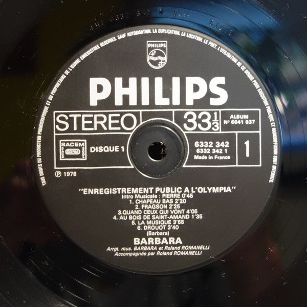 Barbara (5) - Les Insomnies / Enregistrement Public A L'Olympia (2xVinyl, LP, Album, Reissue) Very Good (VG) / Good Plus (G+)
