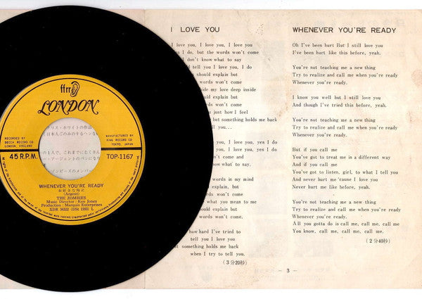 The Zombies - I Love You (Vinyl, 7", 45 RPM, Single) Very Good (VG) / Very Good (VG)