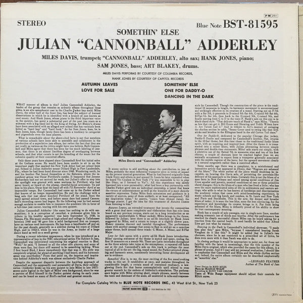 Cannonball Adderley - Somethin' Else (Vinyl, LP, Album, Reissue) Very Good Plus (VG+) / Very Good (VG)