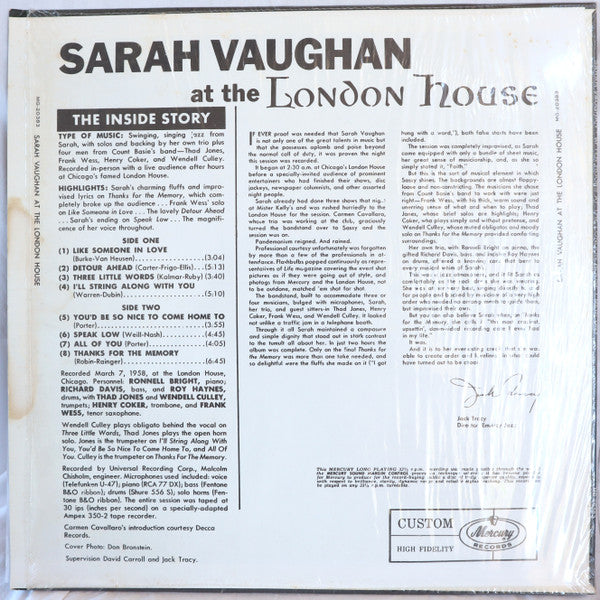 Sarah Vaughan - After Hours At The London House (Vinyl, LP, Album, ...