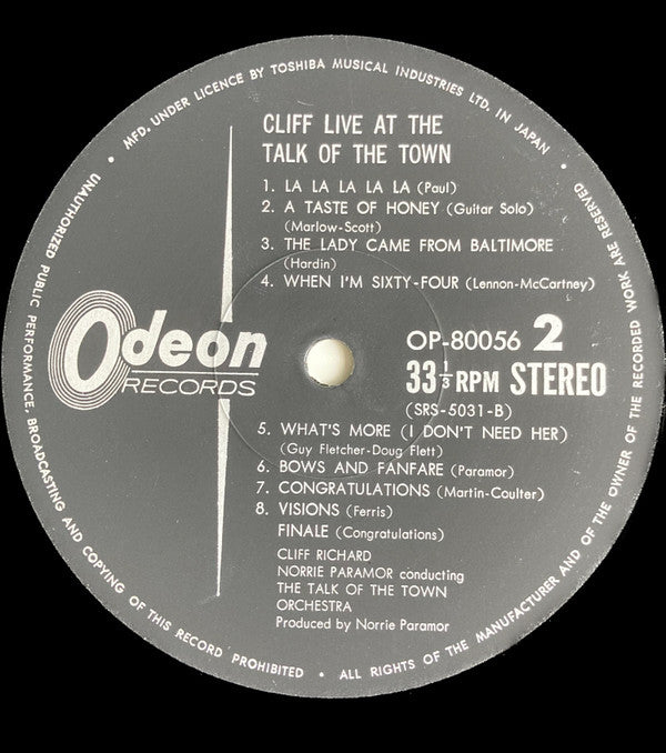 Cliff Richard - Cliff Live At The Talk Of The Town (Vinyl, LP, Album, Stereo) Very Good (VG) / Very Good (VG)