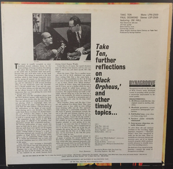 Paul Desmond - Take Ten (Vinyl, LP, Album, Reissue, Stereo) Very Good (VG) / Very Good Plus (VG+)