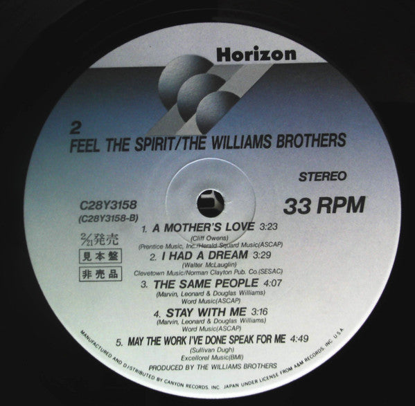 The Williams Brothers (2) - Feel The Spirit (Vinyl, LP, Album, Promo, Reissue) Very Good Plus (VG+) / Very Good (VG)