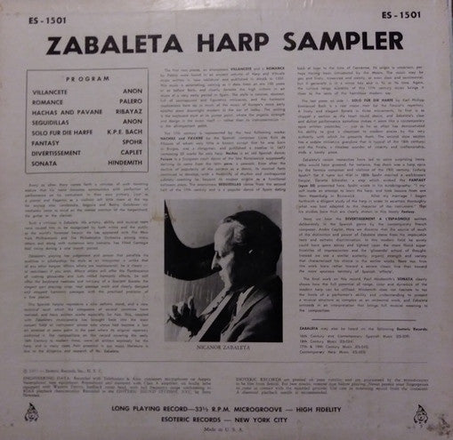Nicanor Zabaleta - Harp Sampler (Vinyl, LP, Album, Sampler) Very Good (VG) / Fair (F)