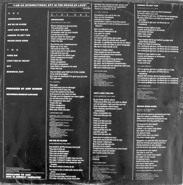 Carly Simon - Spy (Vinyl, LP, Album) Good Plus (G+) / Very Good (VG)