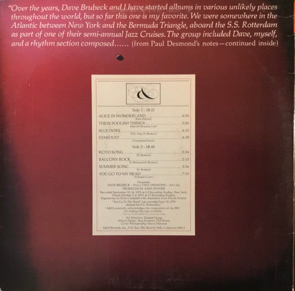 Dave Brubeck - 1975: The Duets (Vinyl, LP, Album, Stereo)