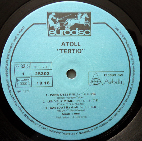 Atoll - Tertio (Vinyl, LP, Album) Very Good (VG) / Good Plus (G+)