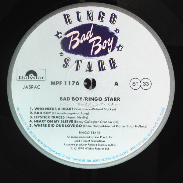 Ringo Starr - Bad Boy (Vinyl, LP, Album, Stereo) Very Good Plus (VG+) / Very Good (VG)