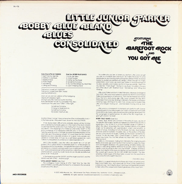 Little Junior Parker - Blues Consolidated (Vinyl, LP, Compilation, Reissue) Very Good Plus (VG+) / Very Good (VG)