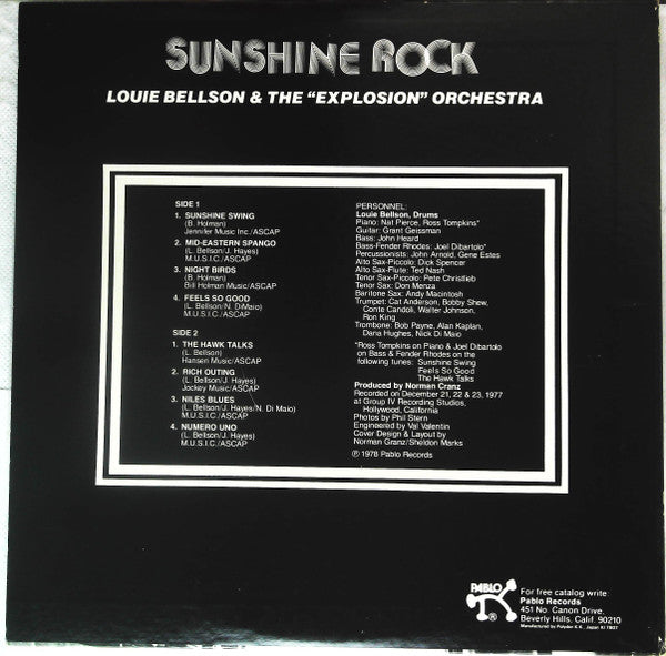 The Louie Bellson Drum Explosion - Sunshine Rock (Vinyl, LP, Album, Promo) Near Mint (NM or M-) / Very Good Plus (VG+)
