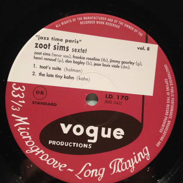 Zoot Sims - Zoot Goes To Town: Jazz Time Paris, Vol. 8 (Vinyl, LP, 10", Album, Reissue, Mono) Very Good Plus (VG+) / Near Mint (NM or M-)