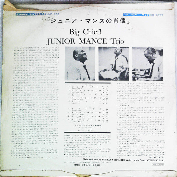 Junior Mance Trio - Big Chief! (Vinyl, LP, Album) Very Good (VG) / Very Good (VG)