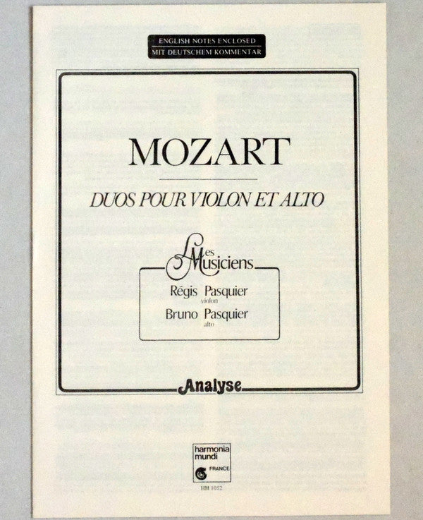 Wolfgang Amadeus Mozart - Duos Pour Violon Et Alto (Vinyl, LP, Stereo) Very Good Plus (VG+) / Very Good Plus (VG+)