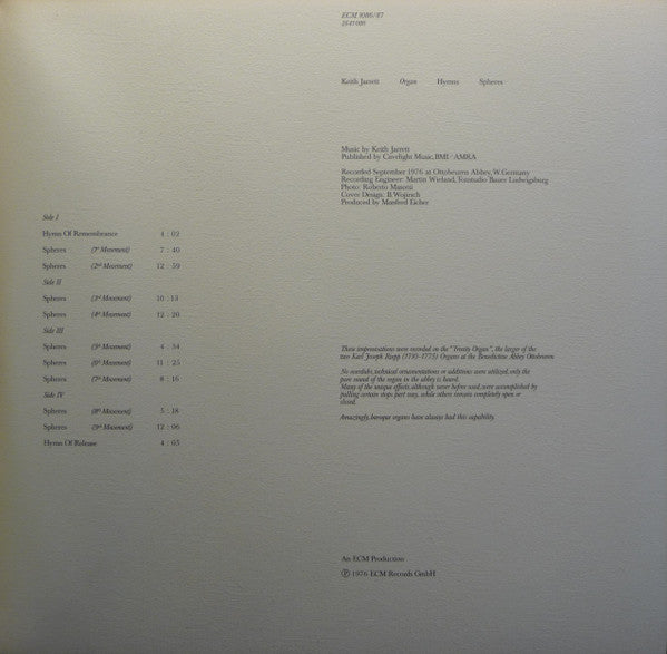 Keith Jarrett - Hymns Spheres (2xVinyl, LP, Album) Very Good Plus (VG+) / Very Good (VG)