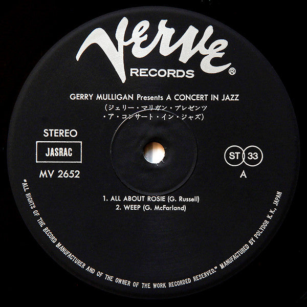 Gerry Mulligan & The Concert Jazz Band - Gerry Mulligan Presents A Concert In Jazz (Vinyl, LP, Album, Reissue, Stereo) Very Good (VG) / Very Good (VG)