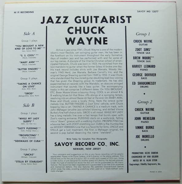 Chuck Wayne - The Jazz Guitarist (Vinyl, LP, Album, Reissue, Mono) Very Good Plus (VG+) / Very Good (VG)