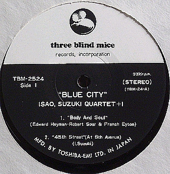 Isao Suzuki Quartet - Blue City (Vinyl, LP, Album, Reissue) Very Good Plus (VG+) / Very Good Plus (VG+)