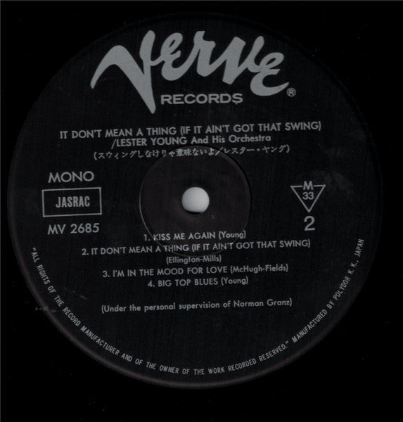 Lester Young And His Orchestra - It Don't Mean A Thing (If It Ain't Got That Swing) (Vinyl, LP, Album, Reissue, Mono) Very Good (VG) / Very Good (VG)