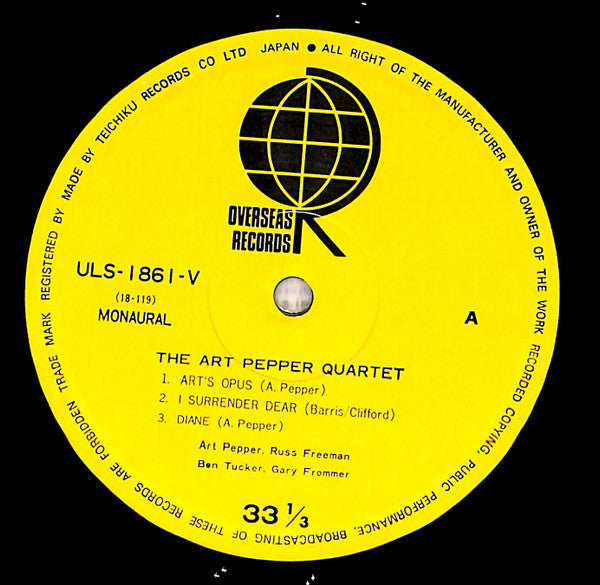 Art Pepper Quartet - The Art Pepper Quartet (Vinyl, LP, Album, Reissue, Mono) Very Good Plus (VG+) / Good Plus (G+)