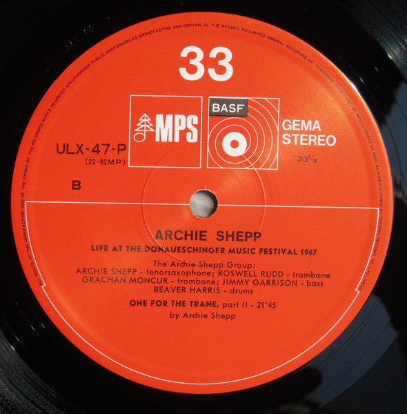 Archie Shepp - Life At The Donaueschingen Music Festival (Vinyl, LP...