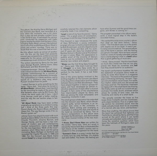 Gerry Mulligan & The Concert Jazz Band - Gerry Mulligan Presents A Concert In Jazz (Vinyl, LP, Album, Reissue, Stereo) Very Good Plus (VG+) / Very Good Plus (VG+)