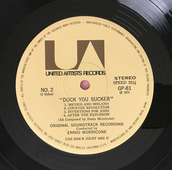 Ennio Morricone - 夕陽のギャングたち = Duck You Sucker - Original Soundtrack Recording (Vinyl, LP, Album, Stereo) Very Good Plus (VG+) / Good Plus (G+)