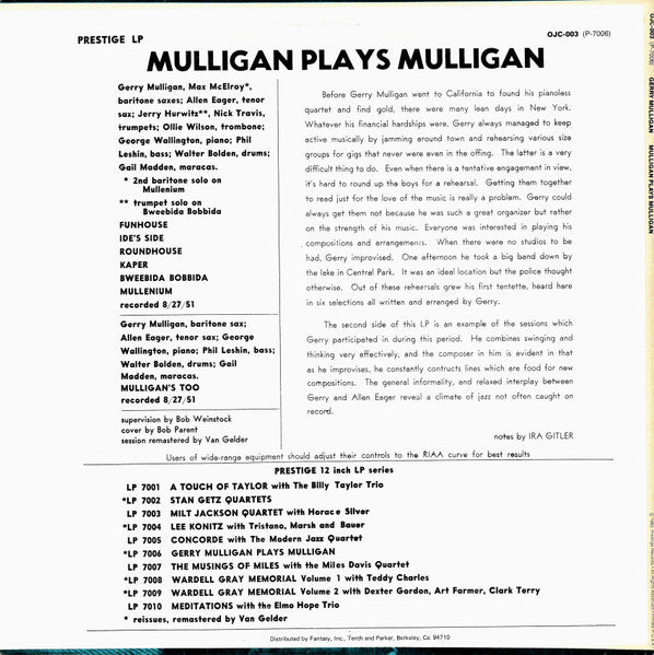 Gerry Mulligan - Mulligan Plays Mulligan (Vinyl, LP, Compilation, R...
