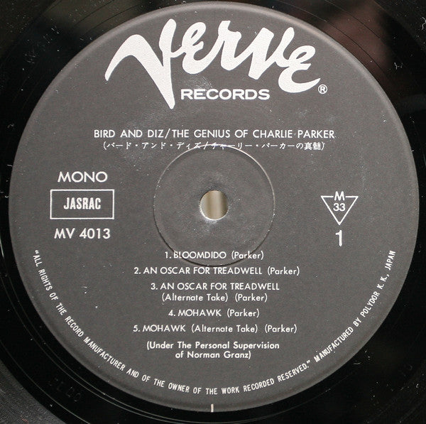 Charlie Parker - Bird And Diz (Vinyl, LP, Album, Reissue, Mono) Very Good Plus (VG+) / Very Good (VG)