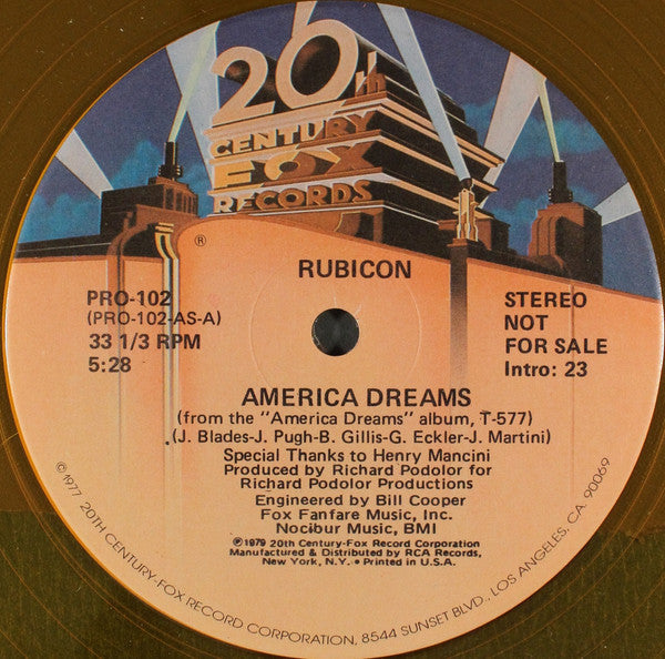 Rubicon (2) - America Dreams / Eyes Of Mary (Vinyl, 12", 33 ⅓ RPM, Promo) Very Good (VG) / Good (G)