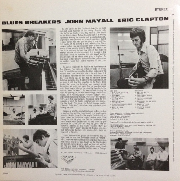 John Mayall - Blues Breakers (Vinyl, LP, Album, Stereo, Reissue) Near Mint (NM or M-) / Very Good Plus (VG+)