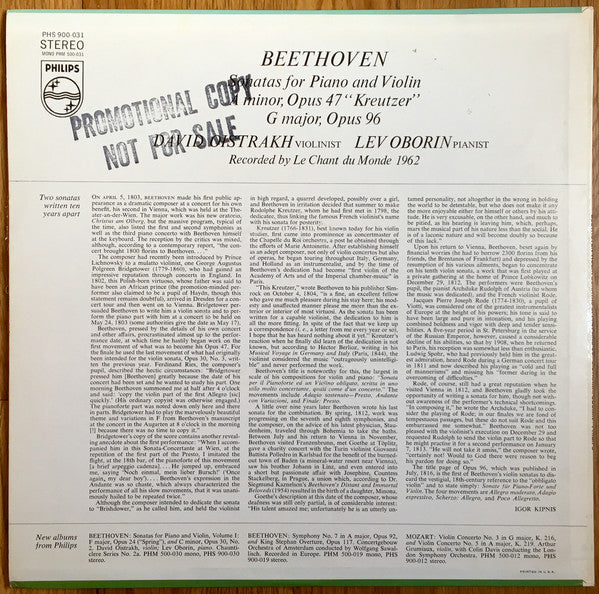 David Oistrach - Sonatas For Piano And Violin (Vinyl, LP, Promo, Stereo) Very Good (VG) / Very Good Plus (VG+)