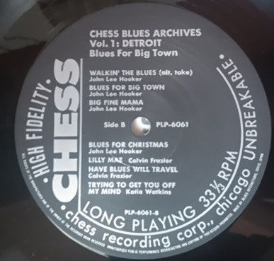 Various - Blues For Big Town - Chess Blues Archives Vol.1: Detroit (Vinyl, LP, Compilation) Very Good Plus (VG+) / Very Good (VG)