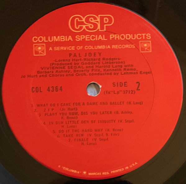 Rodgers & Hart - Pal Joey (Vinyl, LP, Album, Reissue, Mono) Good Plus (G+) / Very Good (VG)