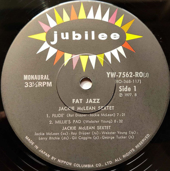 Jackie McLean Sextet - Fat Jazz (Vinyl, LP, Album, Reissue, Mono) Very Good Plus (VG+) / Very Good (VG)
