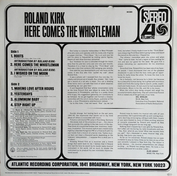 Roland Kirk - Here Comes The Whistleman (Vinyl, LP, Album, Stereo) Very Good Plus (VG+) / Very Good Plus (VG+)