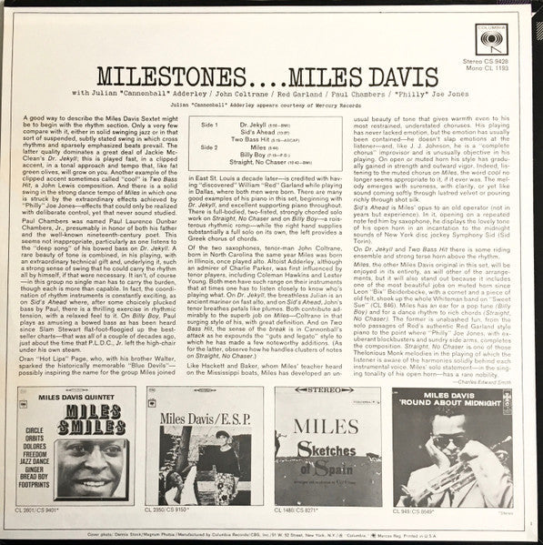 Miles Davis - Milestones (Vinyl, LP, Album, Reissue, Stereo)