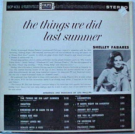 Shelley Fabares - The Things We Did Last Summer (Vinyl, LP, Stereo) Very Good Plus (VG+) / Very Good Plus (VG+)