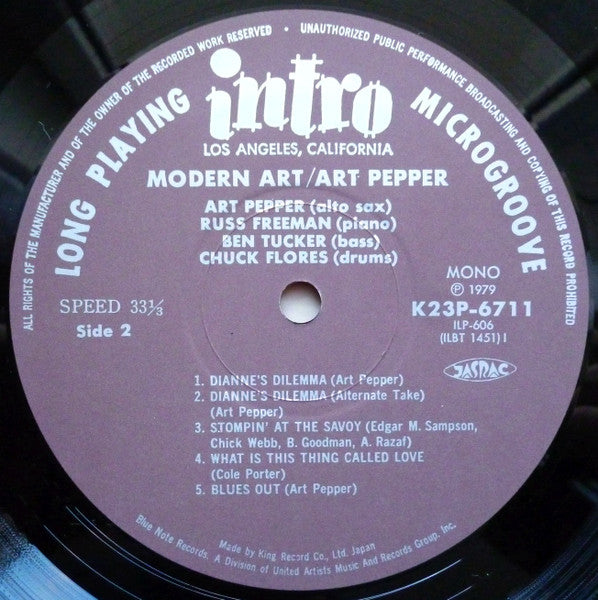 Art Pepper Quartet - Modern Art (Vinyl, LP, Album, Reissue, Mono) Very Good Plus (VG+) / Very Good Plus (VG+)