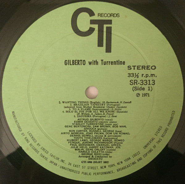 Astrud Gilberto - Gilberto With Turrentine (Vinyl, LP, Album, Stereo)