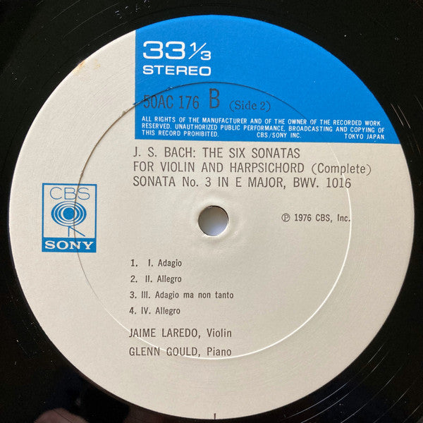 Jaime Laredo - The Six Sonatas For Violin And Harpsichord (2xVinyl, LP, Album, Stereo) Very Good Plus (VG+) / Very Good Plus (VG+)