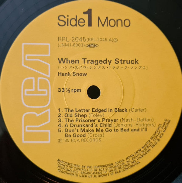 Hank Snow - When Tragedy Struck (Vinyl, LP, Album, Reissue, Mono) Very Good Plus (VG+) / Very Good Plus (VG+)