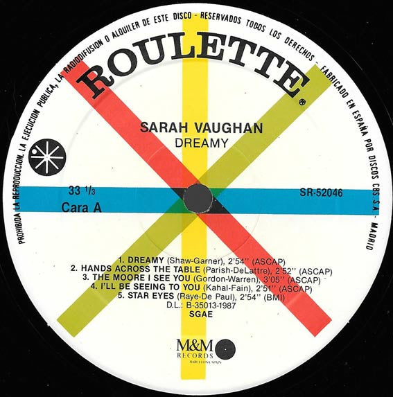 Sarah Vaughan - Dreamy (Vinyl, LP, Album, Reissue, Stereo) Good Plus (G+) / Good Plus (G+)