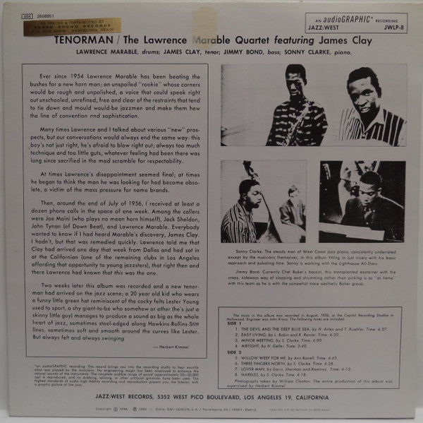 The Lawrence Marable Quartet - Tenorman (Vinyl, LP, Album, Reissue, Mono) Very Good Plus (VG+) / Near Mint (NM or M-)